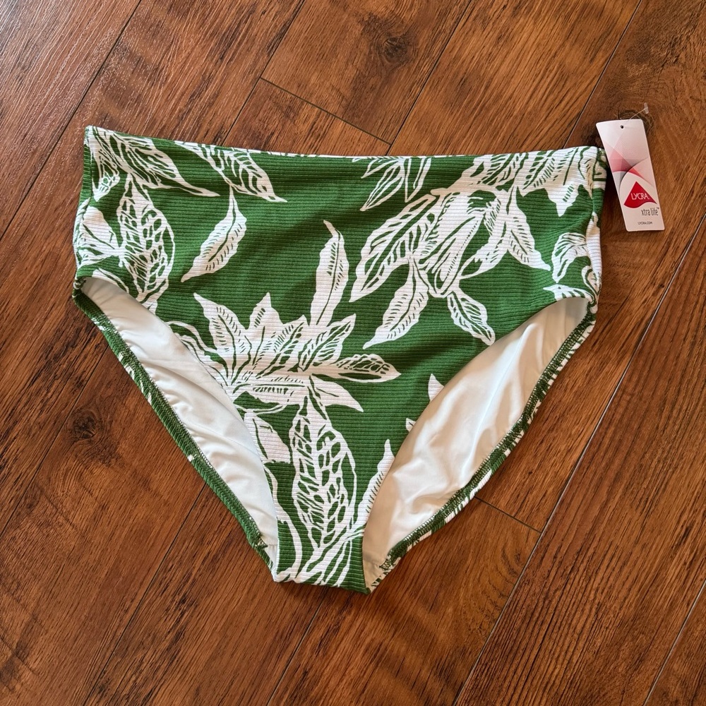 New With Tags Bathing Suit Bikini Bottom Size Large Green White Swimsuit